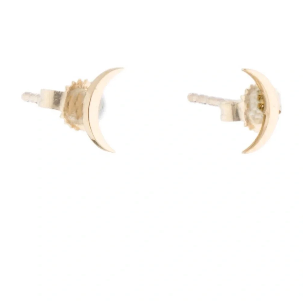 14K Gold Crescent Moon Stud Earrings - Picture 1 of 4